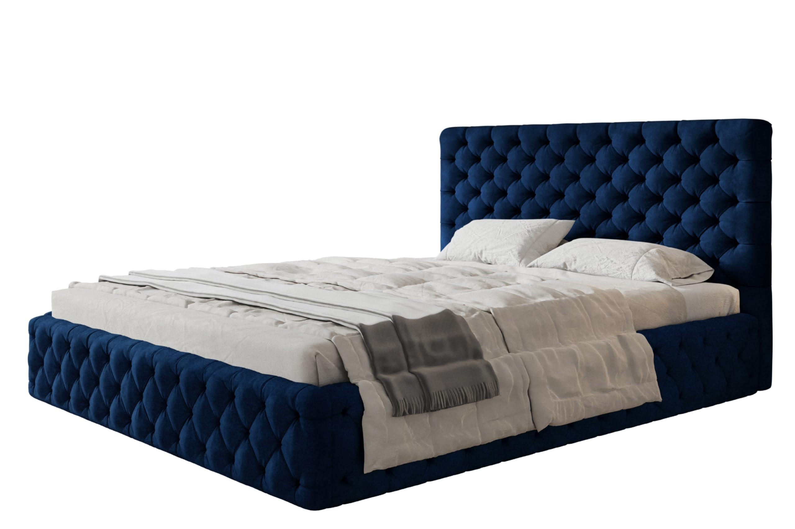 BETT 140x200 - Polsterbett mit Bettkasten und Holzrahmen - Elegant Betten - Glatter Kronos-Stoff - Kollektion Miami, Blau - AlpiMeble - Dunkelblau, Holz/Kunststoff (140/200cm) - Alpi-Möbel