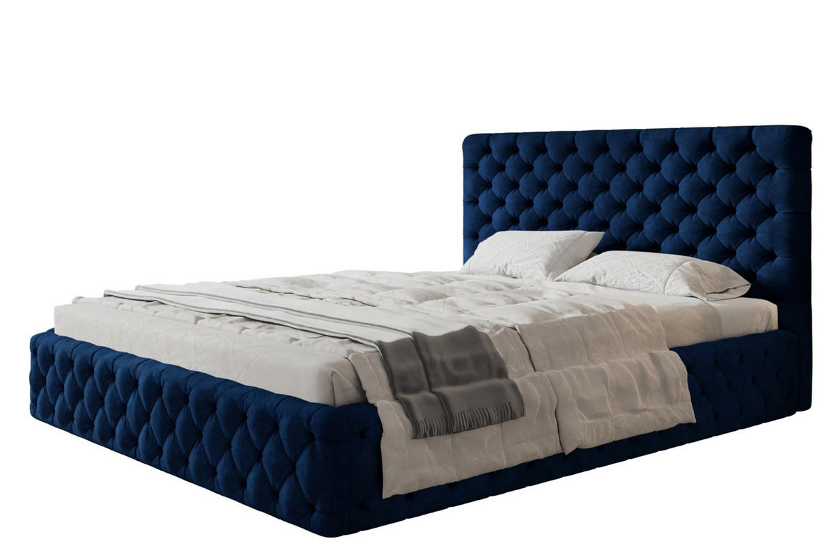 BETT 140x200 - Polsterbett mit Bettkasten und Holzrahmen - Elegant Betten - Glatter Kronos-Stoff - Kollektion Miami, Blau - AlpiMeble - Dunkelblau, Holz/Kunststoff (140/200cm) - Alpi-Möbel