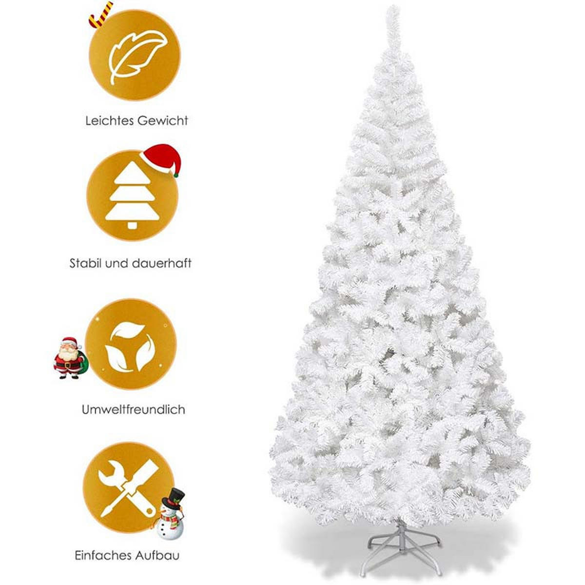 WEIHNACHTSBAUM mit Metallständer 240cm Weiß - Weiß, Metall (240cm) - COSTWAY