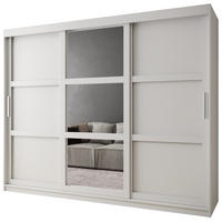 SCHWEBETÜRENSCHRANK 200/250/62 3-türig - Silberfarben/Weiß, Holz/Kunststoff (250/200/62cm) - MÖBEL KRYSPOL