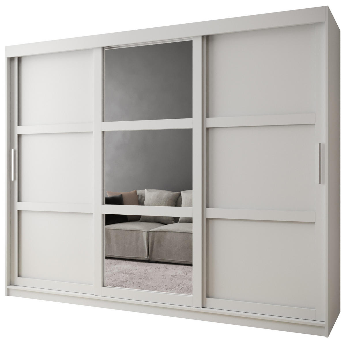 SCHWEBETÜRENSCHRANK 200/250/62 3-türig - Silberfarben/Weiß, Holz/Kunststoff (250/200/62cm) - MÖBEL KRYSPOL