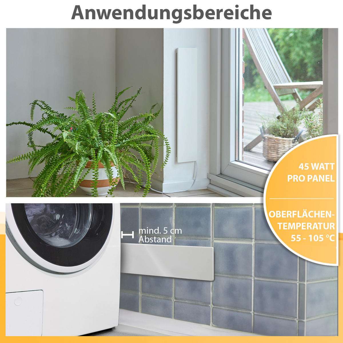 INFRAROT-SCHIMMELENTFERNER - chemiefrei für Wand und Bad, flexibel als Wand- oder Standgerät einsetzbar, 1 Stück - Weiß, Metall (10.5/50.5/1.5cm) - Northpoint