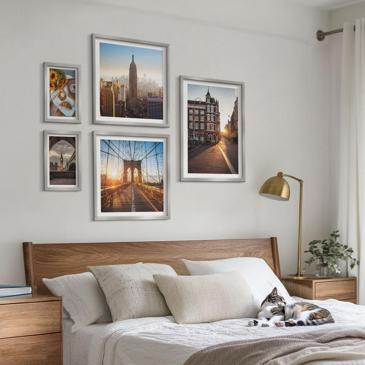 WANDBILDER 5er Set - 50x50 cm & 20x30 cm & 40x60 cm Silberner Rahmen - Venezianische Straßen Wasserarchitektur - Silberfarben, Kunststoff (40/60cm) - ArtPrintCave