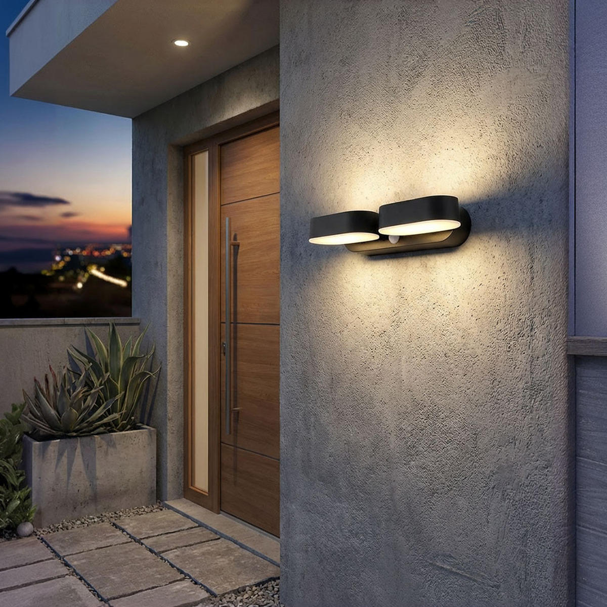 LED AUSSENLEUCHTE Kunststoff Schwarz 2x - Schwarz, Kunststoff (23/10.3/55cm) - Globo Lighting