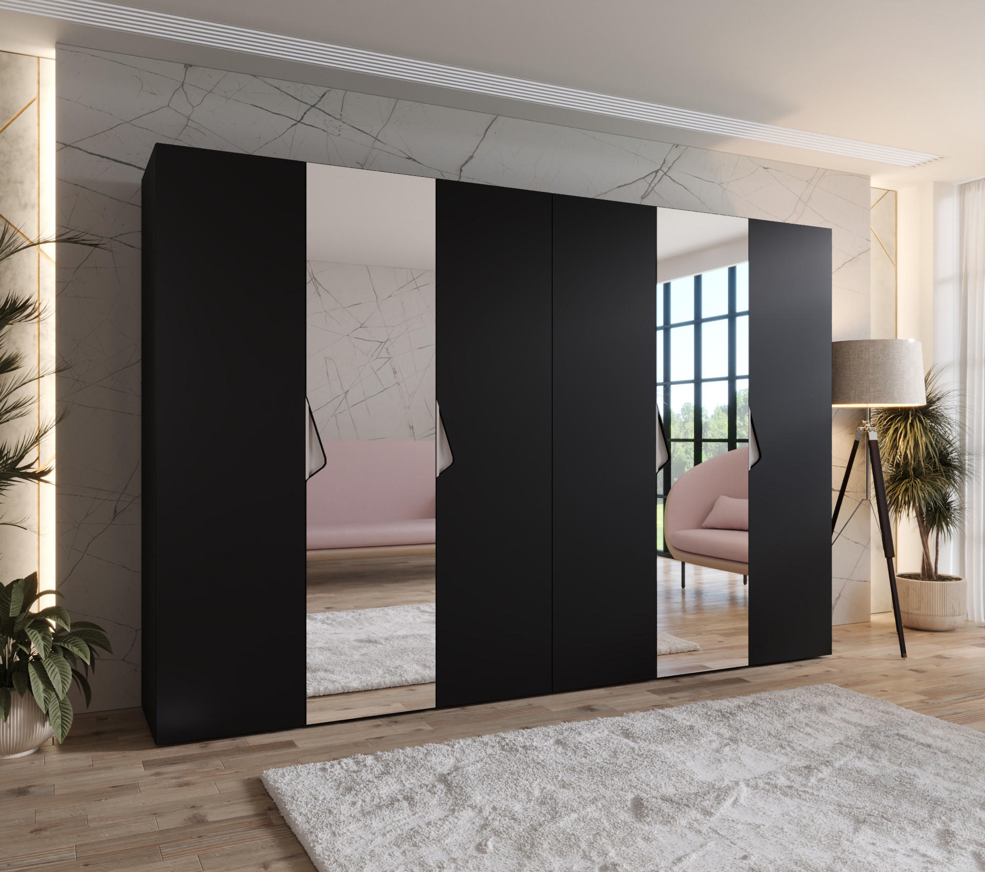 DREHTÜRENSCHRANK 202/300/52 6-türig - Beige/Schwarz, Holz/Metall (300/202/52cm) - Abiks Möbel