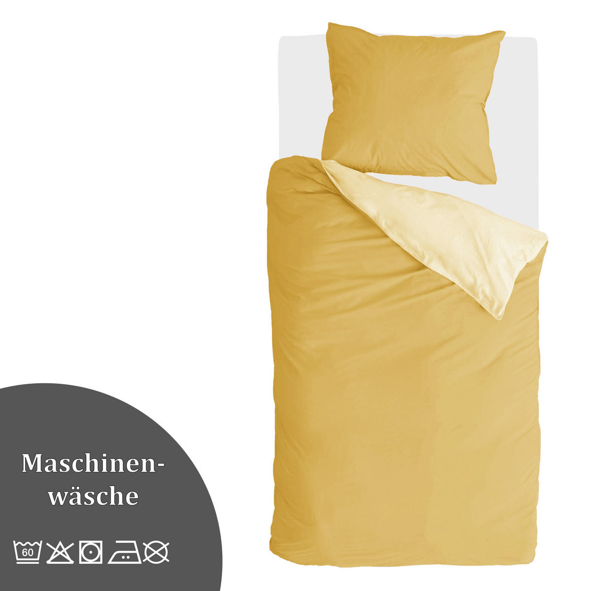 BETTWÄSCHE Byrklund 2-teilig 135x200/80x80cm Side Way Ocher-Yellow/White - Beige/Weiß, Naturmaterialien (135/200cm)