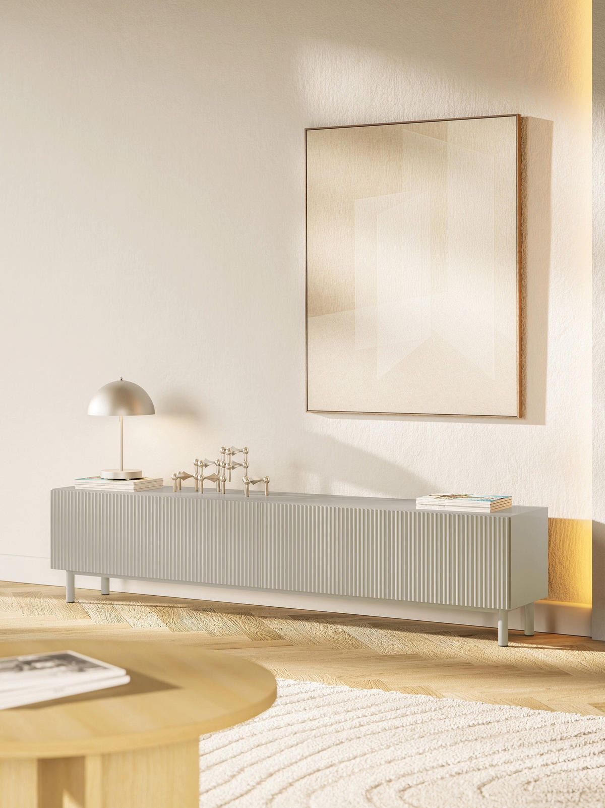 TV-LOWBOARD Veldio New Greige 175 cm - Taupe, Holzwerkstoff/Metall (175.6/46.5/31.6cm) - Selsey