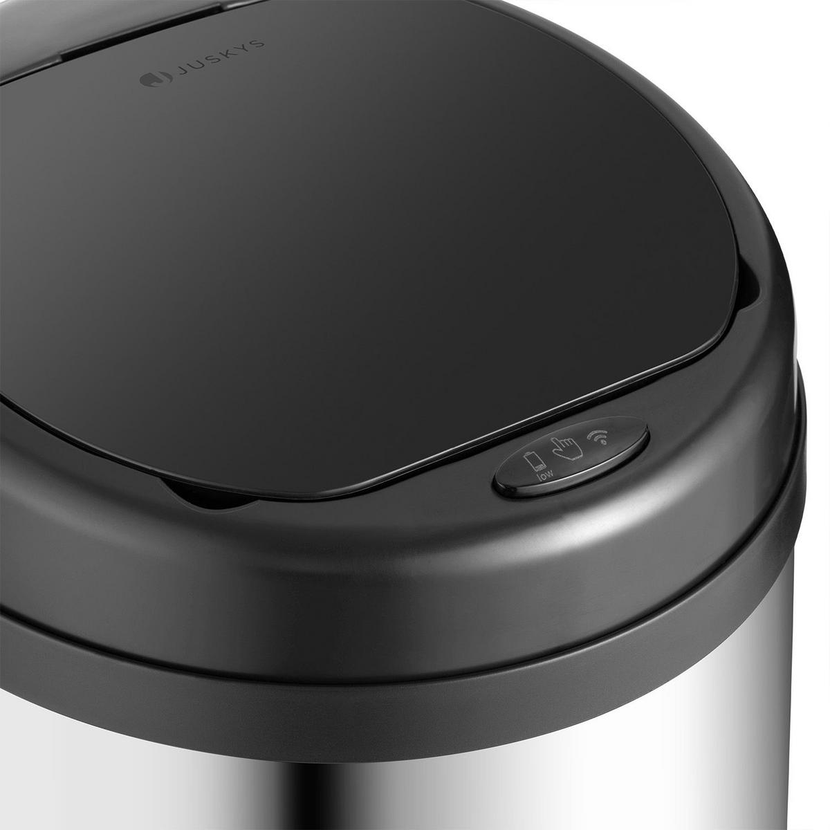 MÜLLEIMER rund 50L silber mit Sensor - Silberfarben, Metall (31/77/31cm) - Juskys