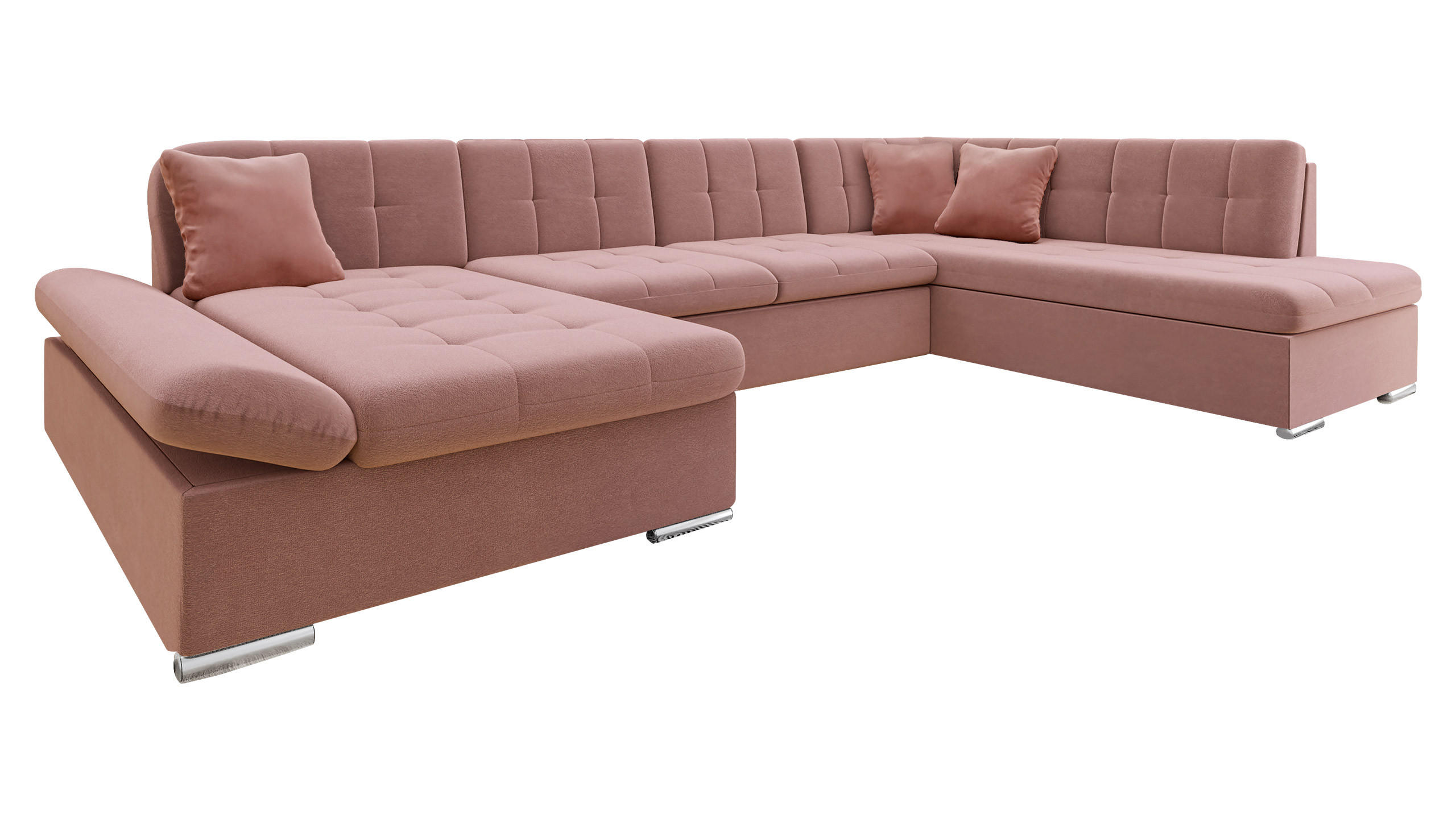 ECKSOFA Bergen Premium, Seite: Links - Silberfarben/Rosa, Holz/Textil (345/76/205cm) - MIRJAN24