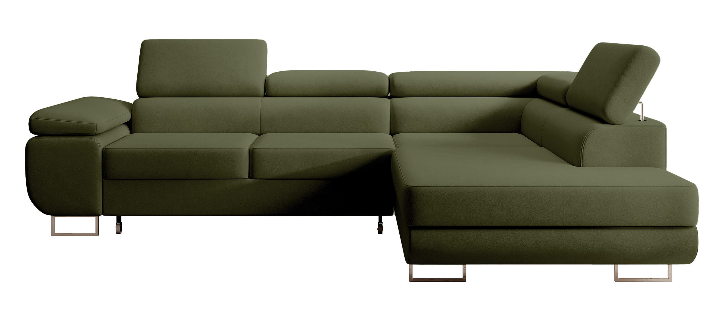ECKSOFA Stevil Olivgrün Velours - Silberfarben/Olivgrün, Textil/Metall (275/203cm) - Selsey