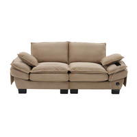 2-SITZER SOFA Cord Khaki mit USB-C und Seitentaschen - Hellbraun, Holzwerkstoff/Kunststoff (190/84/73cm) - WISHDOR