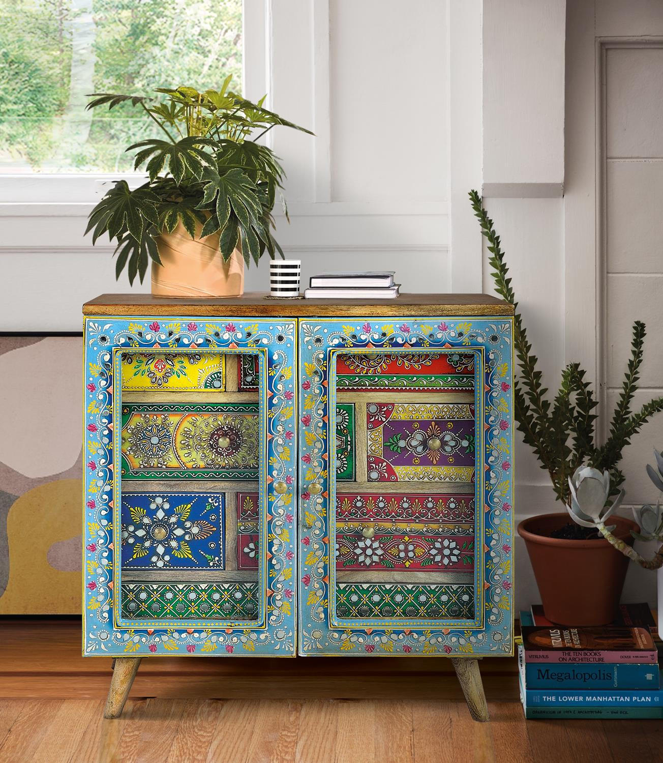 KOMMODE aus natürlichem und mehrfarbigem Mangoholz - Pastellblau, Holz (60/62/30cm) - Giner y Colomer