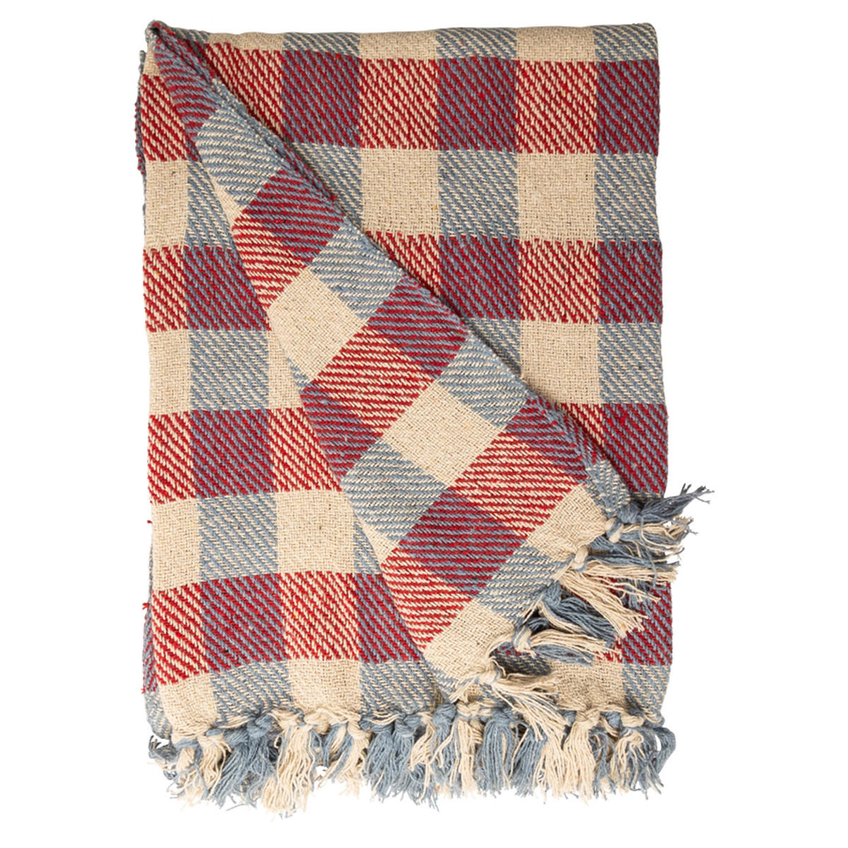 DECKE Würfel 130x180 cm, 100% Baumwolle, Blau-Rot - Rot, Textil (130/180cm) - Au Maison