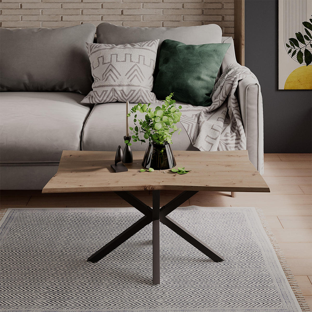 COUCHTISCH Yan Artisan 90 x 50 cm - Hellgrau, Holzwerkstoff (50/90/40cm) - Vicco