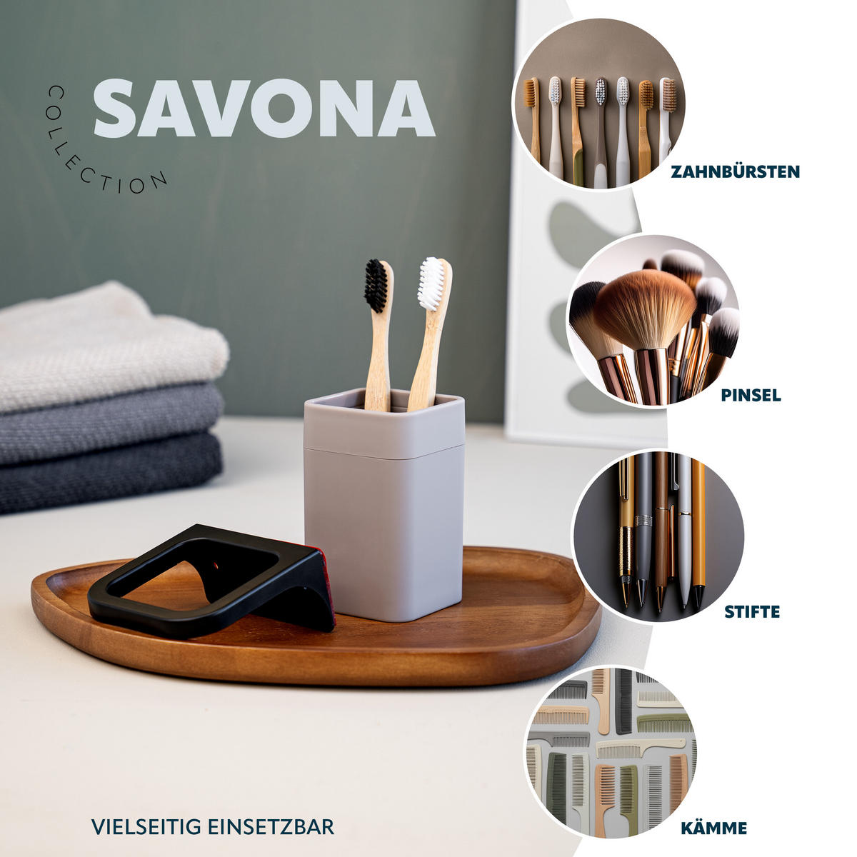 ZAHNPUTZBECHER SAVONA Softtouch, taupe, eckig - Taupe, Kunststoff (9/10.5/9cm) - bremermann