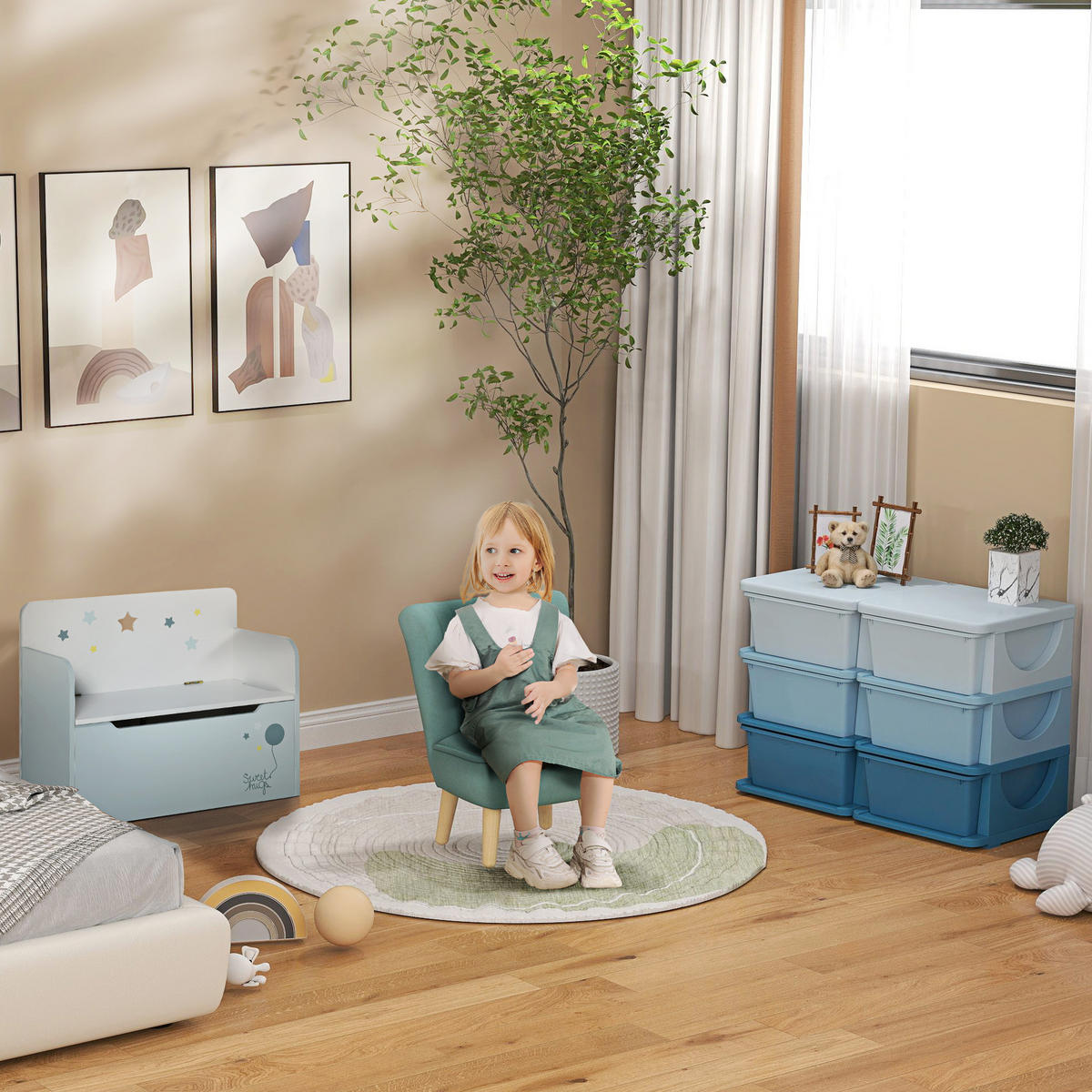 SPIELZEUGKISTE DE-09537 3 Schubladen mit Sitzfläche Blau - Blau, Kunststoff (37/75cm) - ComfortXL
