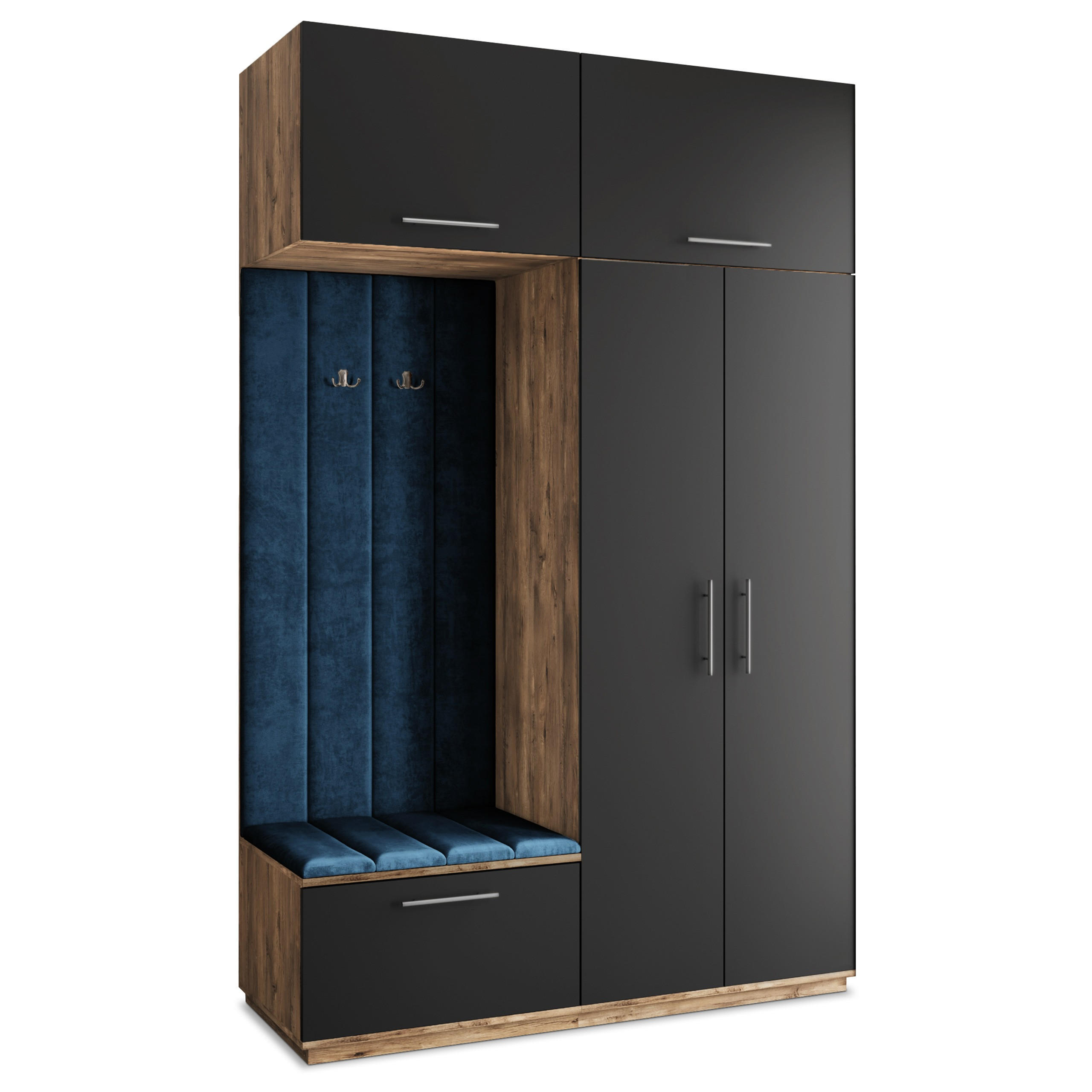 Masseno Garderobenschrank Eiche, Schwarz, Blau 150x240x60 cm