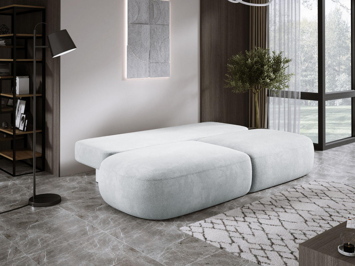SCHLAFSOFA Moderne BABU mit Schlaffunktion – 3-Sitzer Sofa mit Bettkasten, DL-Automat, 2 Rückenkissen, 2 Zierkissen, 240x90x90 cm, Silber - Silberfarben, Holz/Textil (240/90/90cm) - DomoHome
