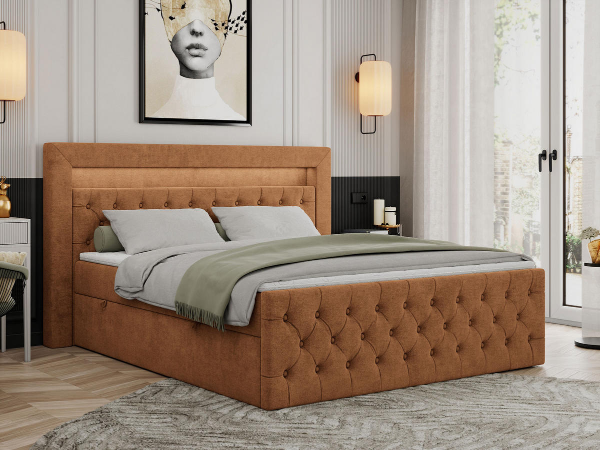 BOXBETT GOLD-9 LED 140/200 Orange Struktur - H4 - Orange, Holz/Textil (140/200cm) - MKS