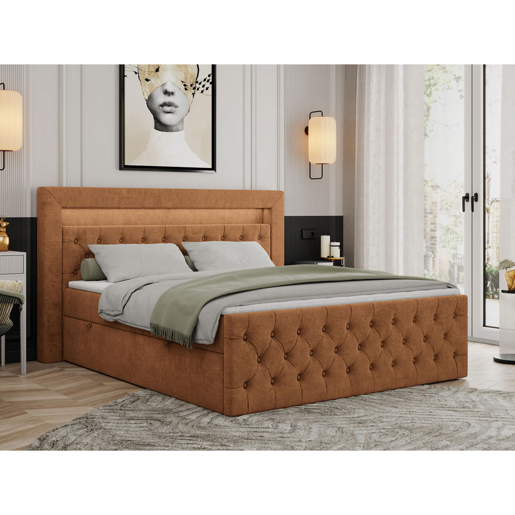 Thumbnail - MKS Boxbett, Orange, Textil, 2-Sitzer, H4, Rechteckig, 160x200 cm, Schlafzimmer, Betten, Boxspringbetten