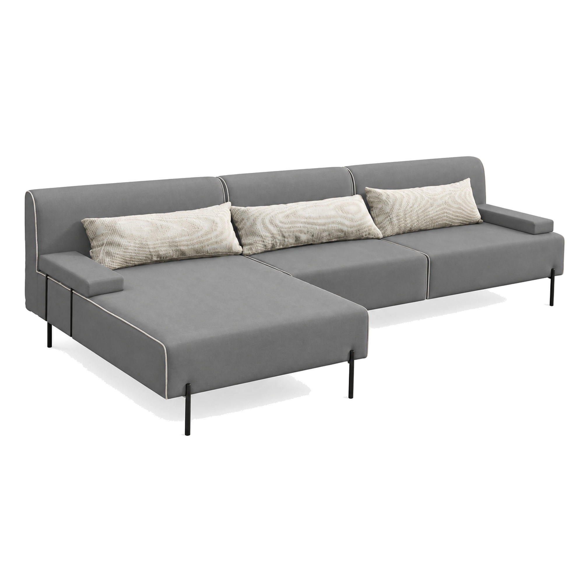 GARTENSOFA BORNEO S Wetterfest 300x170x86 cm, Links, Solide Konstruktion, HR-Schaumfüllung, Wetterfeste Bezugstoff, Grau - Grau, Holz/Metall (300/86/170cm) - Trada