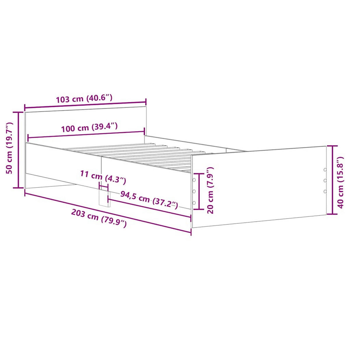 BETTGESTELL Betongrau 100/200 Cm Holzwerkstoff - Grau, Holzwerkstoff (100/200cm) - vidaXL