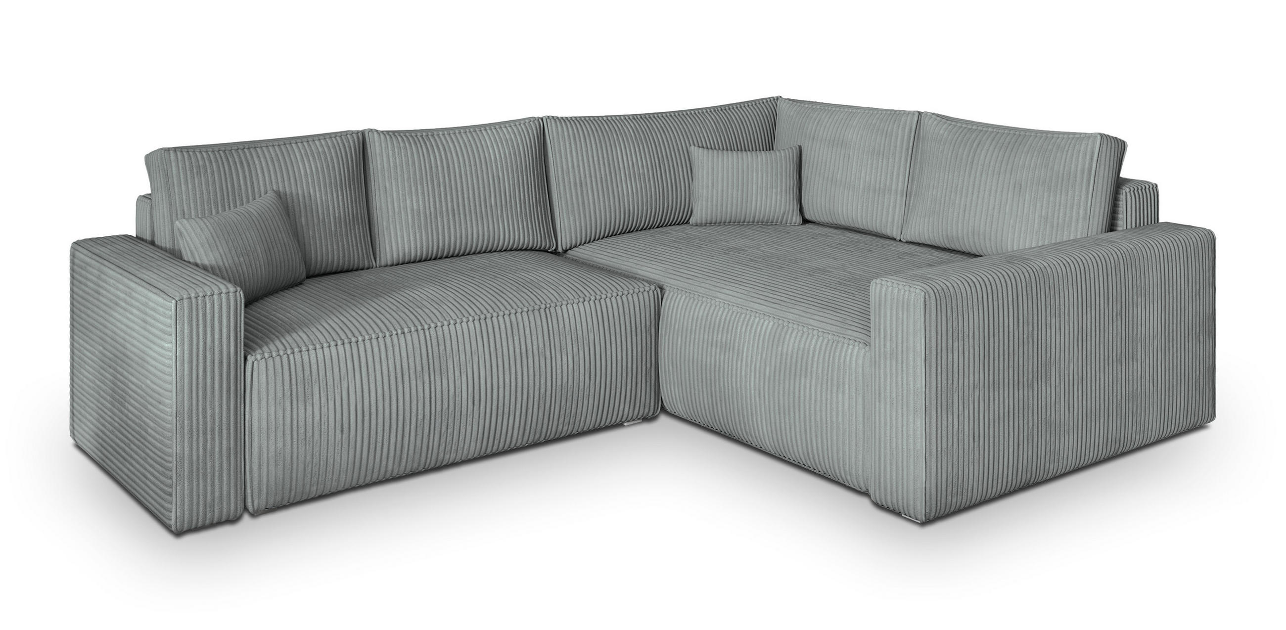 ECKSOFA ERONIS R-S Hellgrau Kordstoff mit Schlaffunktion - Hellgrau, Holz (265/194cm) - MASSENO