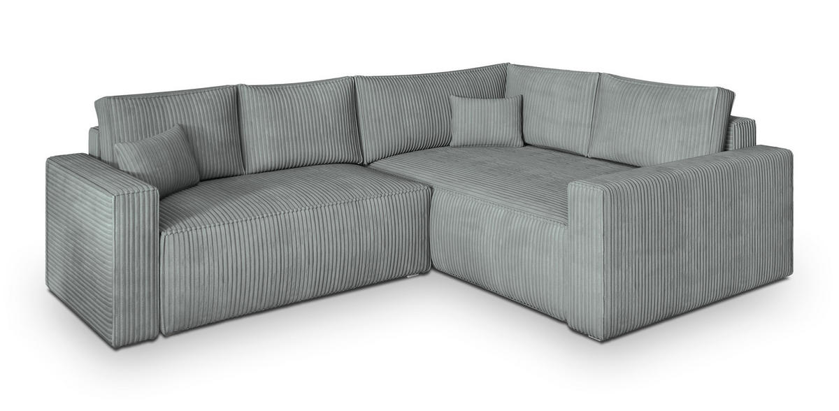 ECKSOFA ERONIS R-S Hellgrau Kordstoff mit Schlaffunktion - Hellgrau, Holz (265/194cm) - MASSENO
