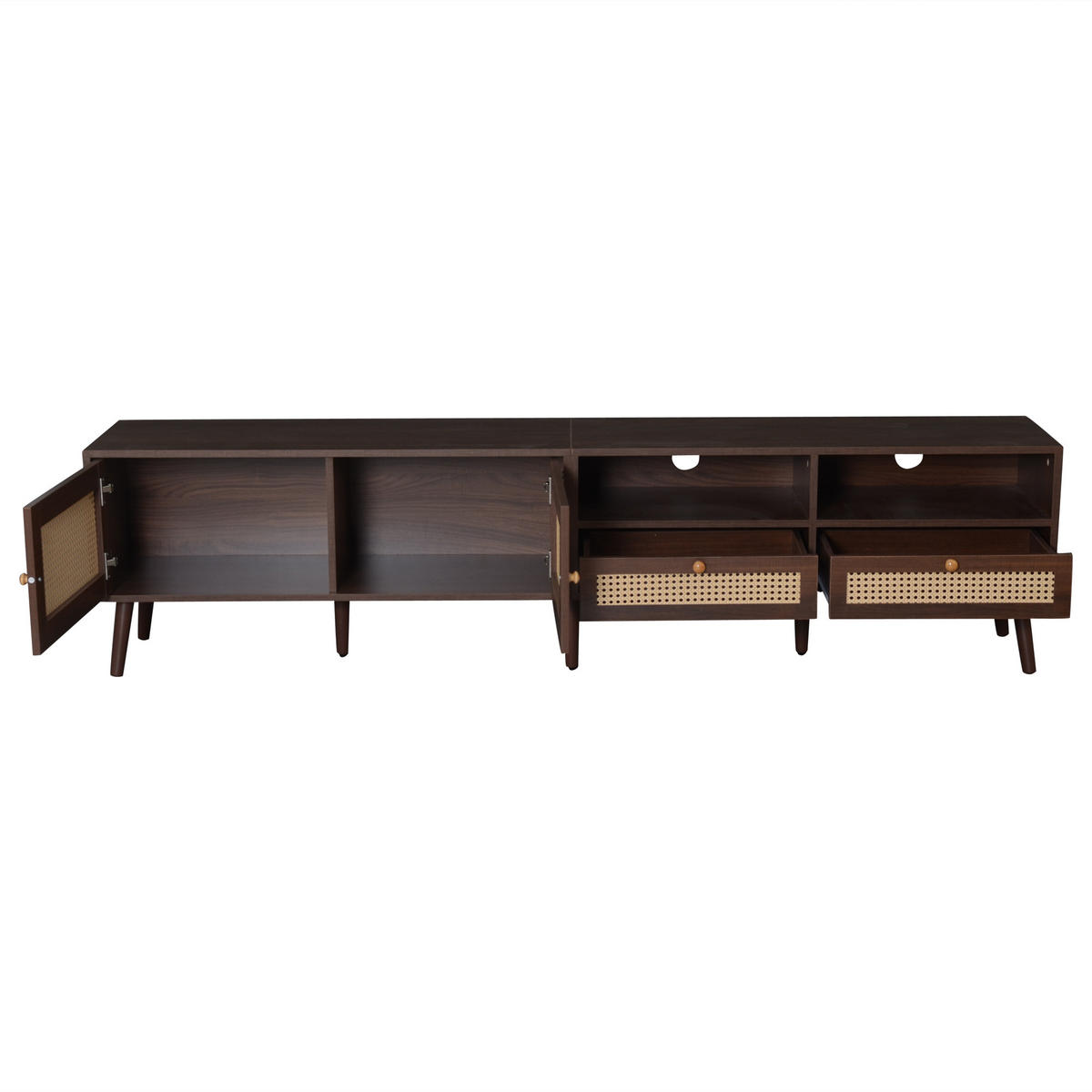 LOWBOARD Retro Rattan-Design, 200/37/49.5cm - Walnussfarben, Holzwerkstoff (200/49.5/37cm) - Urban Meuble