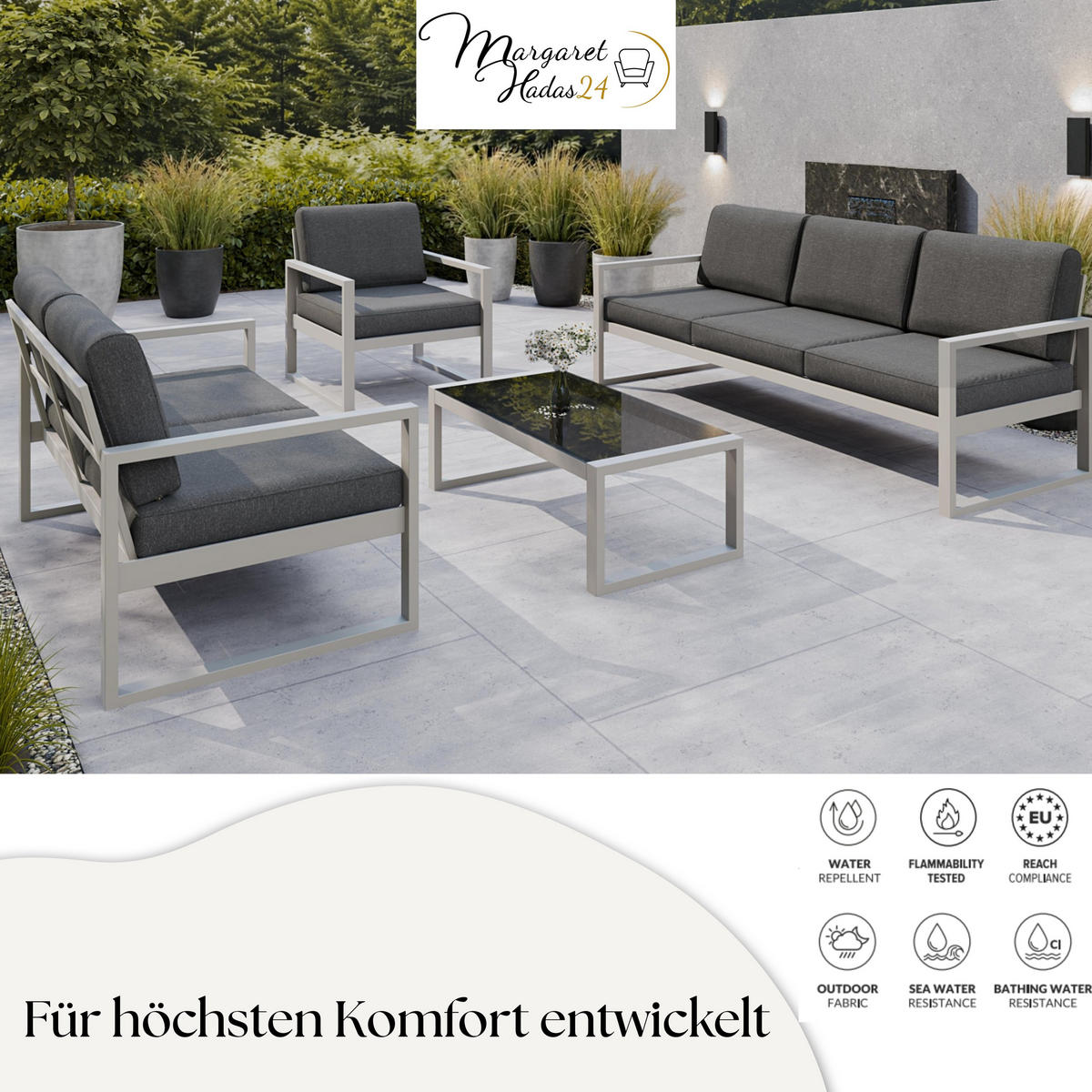 GARTENSOFA 3 Sitzer Madera 216x80cm, kaschmir, dunkelgrau - Kaschmir/Dunkelgrau, Kunststoff/Metall (216/86/80cm) - Margaret Hadas24