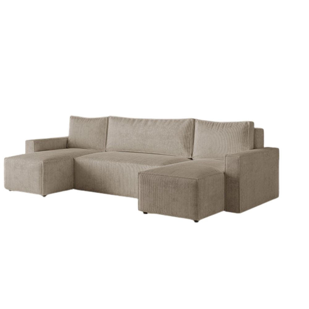 ECKSOFA LIVIO U mit Schlaffunktion und Bettkasten – Moderne Wohnlandschaft in U-Form (POSO 02) - Ecru, Holz (300/90/142cm) - Dekori_Interiors