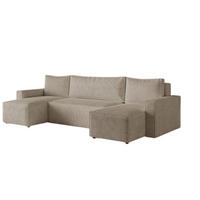 ECKSOFA LIVIO U mit Schlaffunktion und Bettkasten – Moderne Wohnlandschaft in U-Form (POSO 02) - Ecru, Holz (300/90/142cm) - Dekori_Interiors