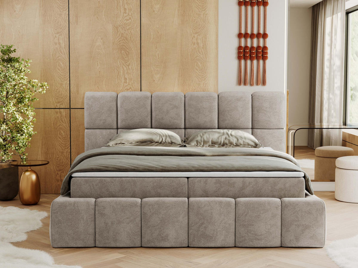 BOXBETT NIRA 160/200 - Beige Strukture - H4 - Beige, Holz/Textil (160/200cm) - MKS