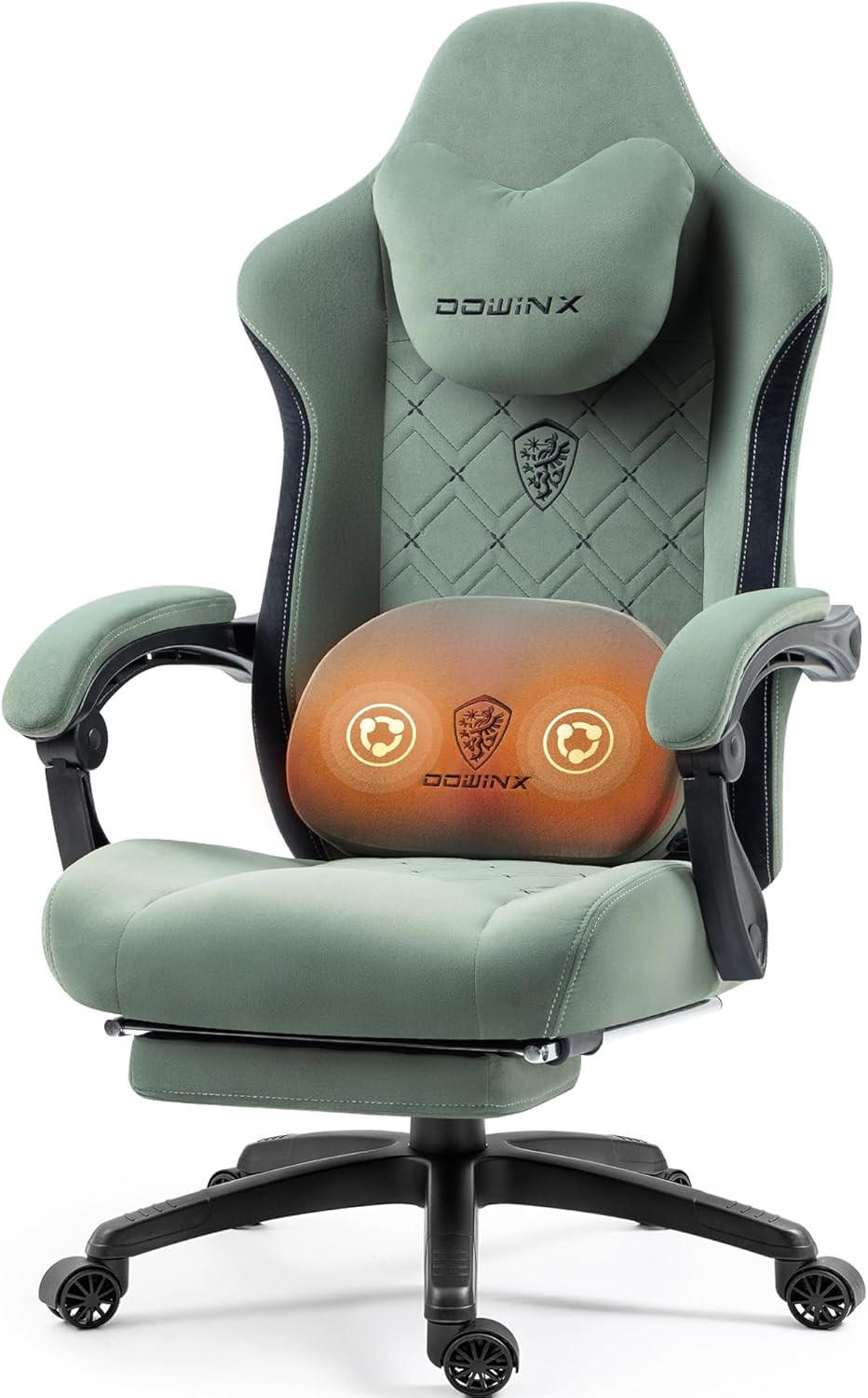 GAMINGSTUHL U-förmiger Kopfstütze, 155° verstellbarer Rückenlehne,360° - Grün, Textil (69/129/54cm)