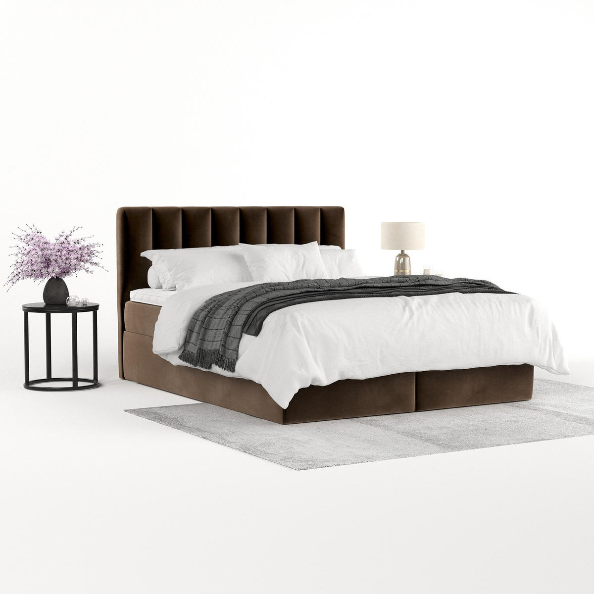 BOXBETT Lusso 200/200 cm Braun im Kronos Stoff - Schwarz/Braun, Holz/Holzwerkstoff (200/200cm) - AltaBeds