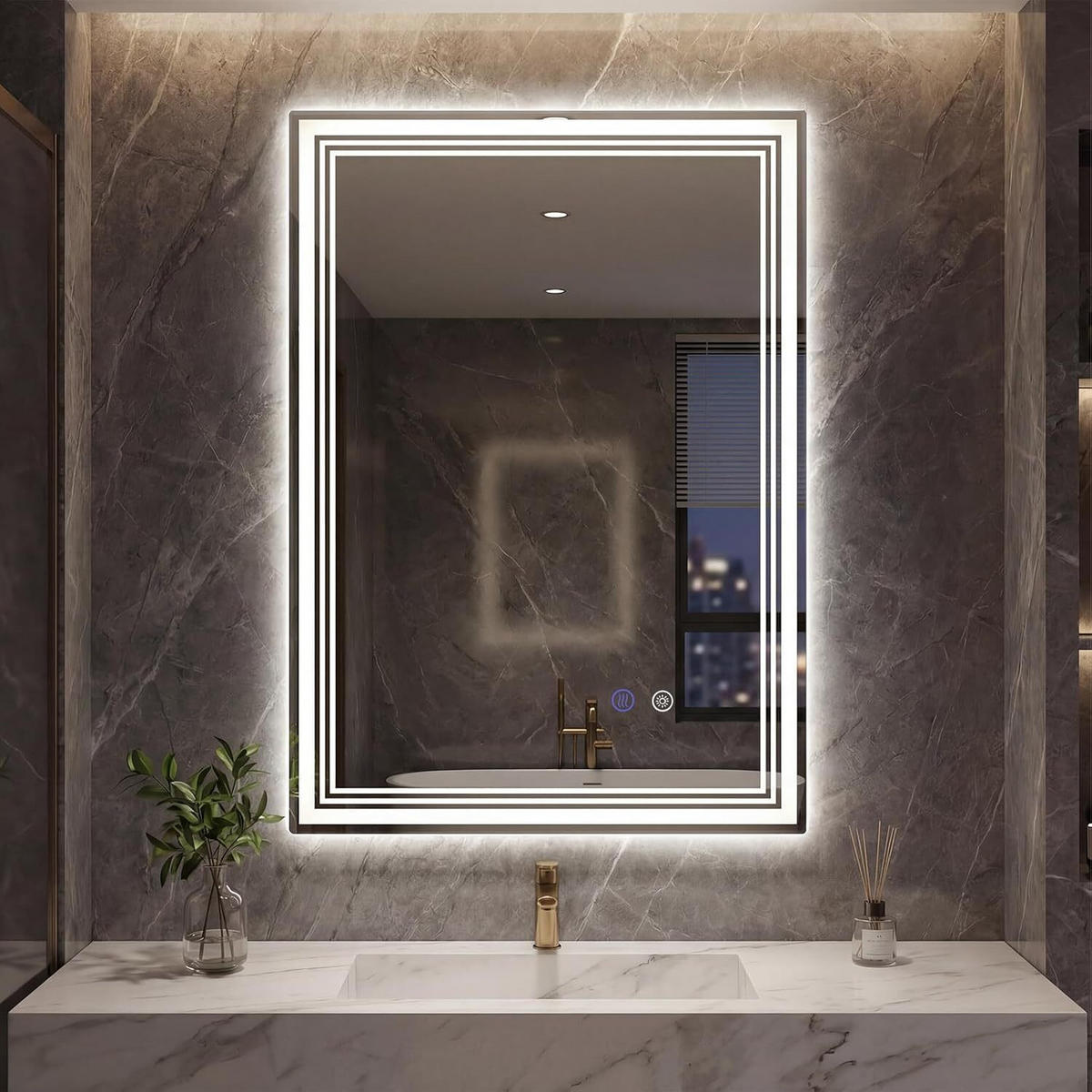 BADEWASCHSPIEGEL Wandmontage silber - Silberfarben, Glas (50/70/3cm) - COSTWAY