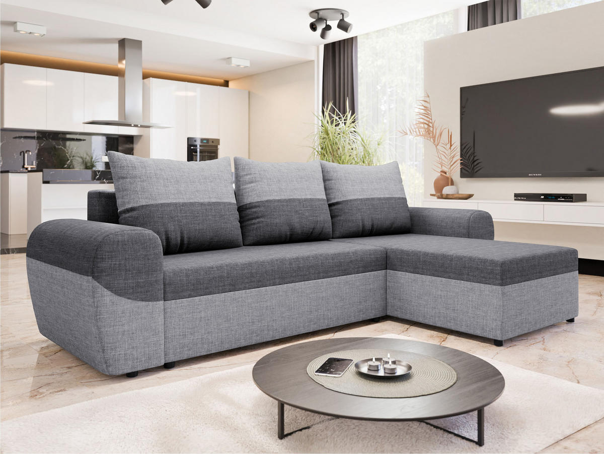 ECKSOFA Mader - Dunkelgrau/Hellgrau, Holz/Kunststoff (260/140cm) - MIRJAN24