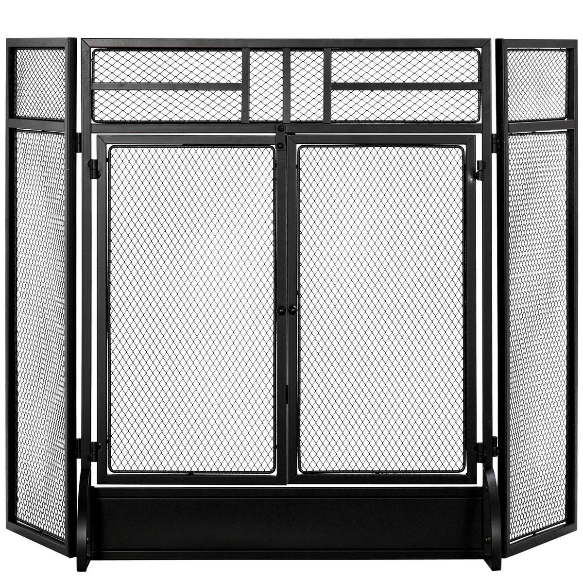 KAMINSCHIRM DE-17027 3 klappbare Flügel mit Doppeltür Schwarz - Schwarz, Metall (1/79/120cm) - ComfortXL