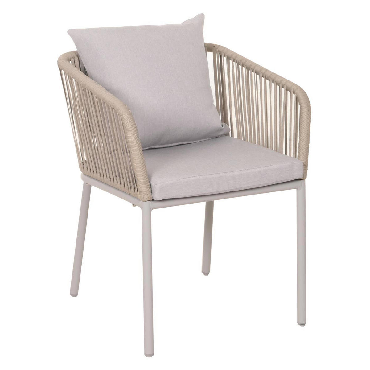 GARTENSTUHL 2er-Set 75x55x55cm wetterfest Aluminium Seilgeflecht Rope Grau Kissen Grau - Grau, Metall (55/75/55cm) - PROREGAL