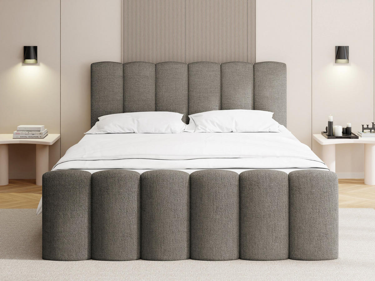 BOXBETT Serenity mit Bettkasten, Taupe Chenille 160x200 cm – inkl. H4 Taschenfederkern Matratze & Foam Topper - Taupe/Beige, Holz/Holzwerkstoff (160/200cm) - WFL GROUP
