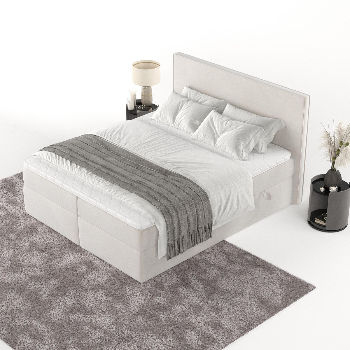 BOXBETT Nuvia 200/200 cm Creme im Paros Stoff - Creme/Schwarz, Holz/Holzwerkstoff (200/200cm) - AltaBeds