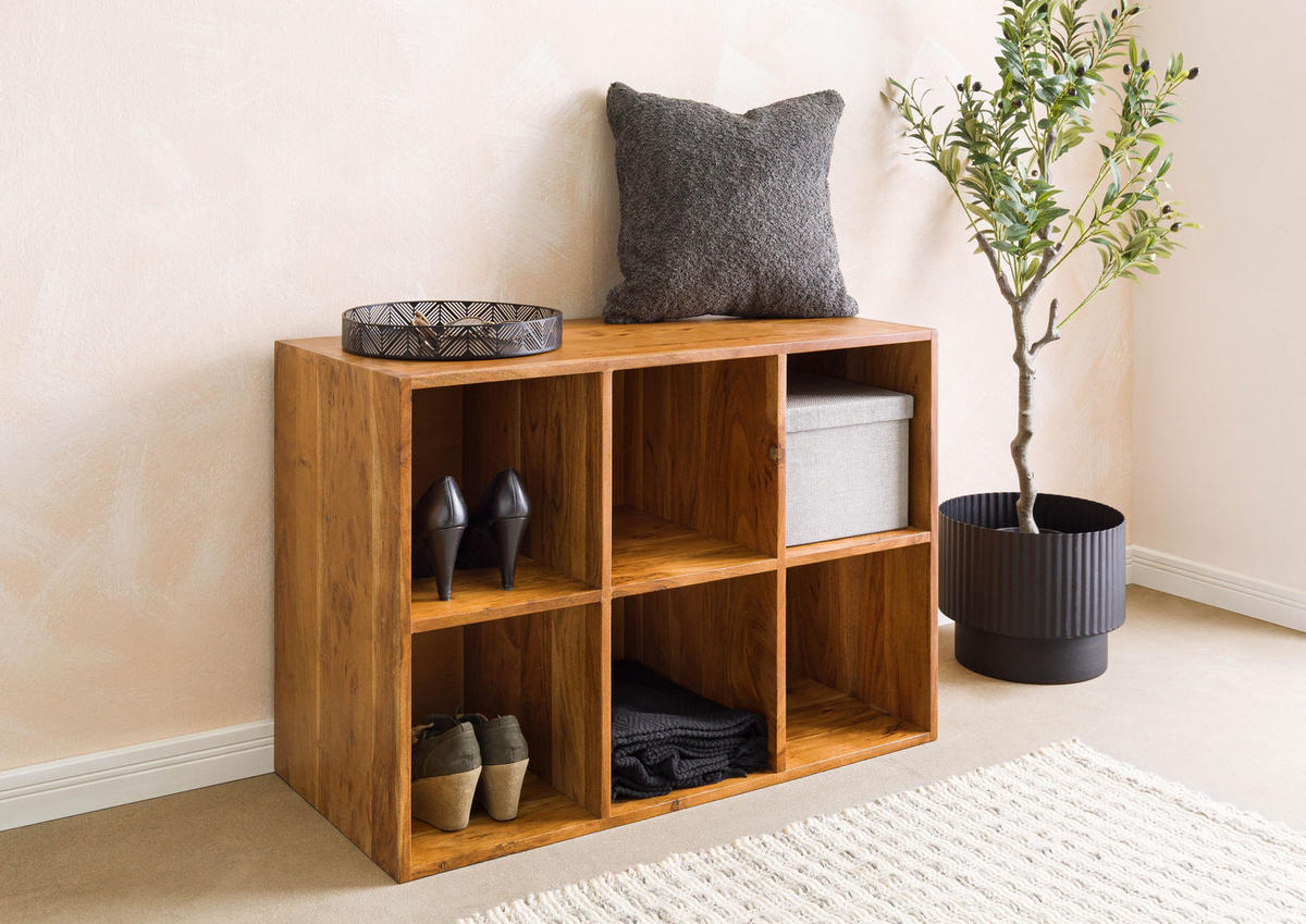 WÜRFELREGAL Akazie 60x40x86 natur lackiert MONTREAL #136 - Braun, Holz (60/86/40cm) - Massivmoebel24