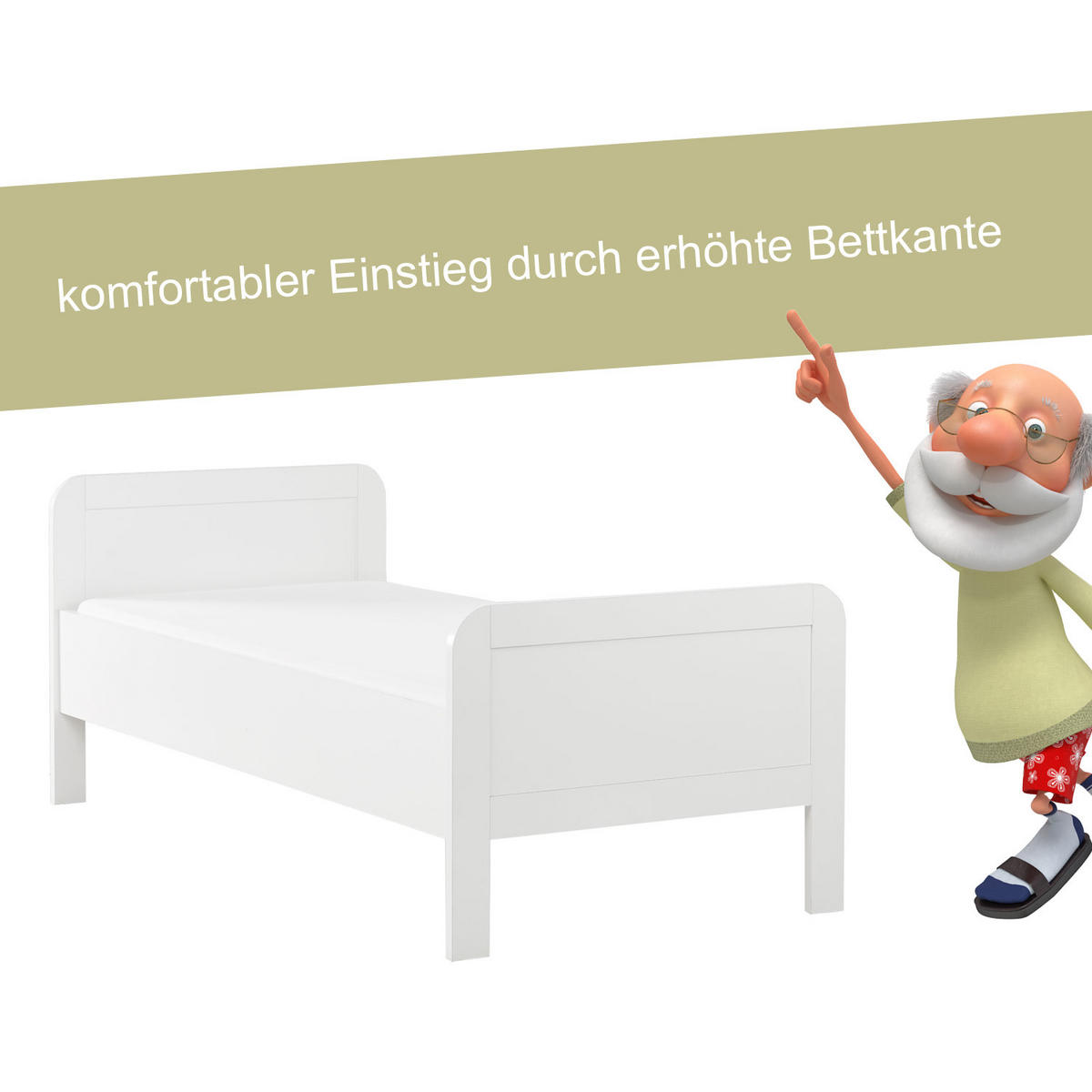 HOLZBETT Seniorenbett 90/200 Weiß - Weiß, Holz (90/200cm) - Homestyle4u