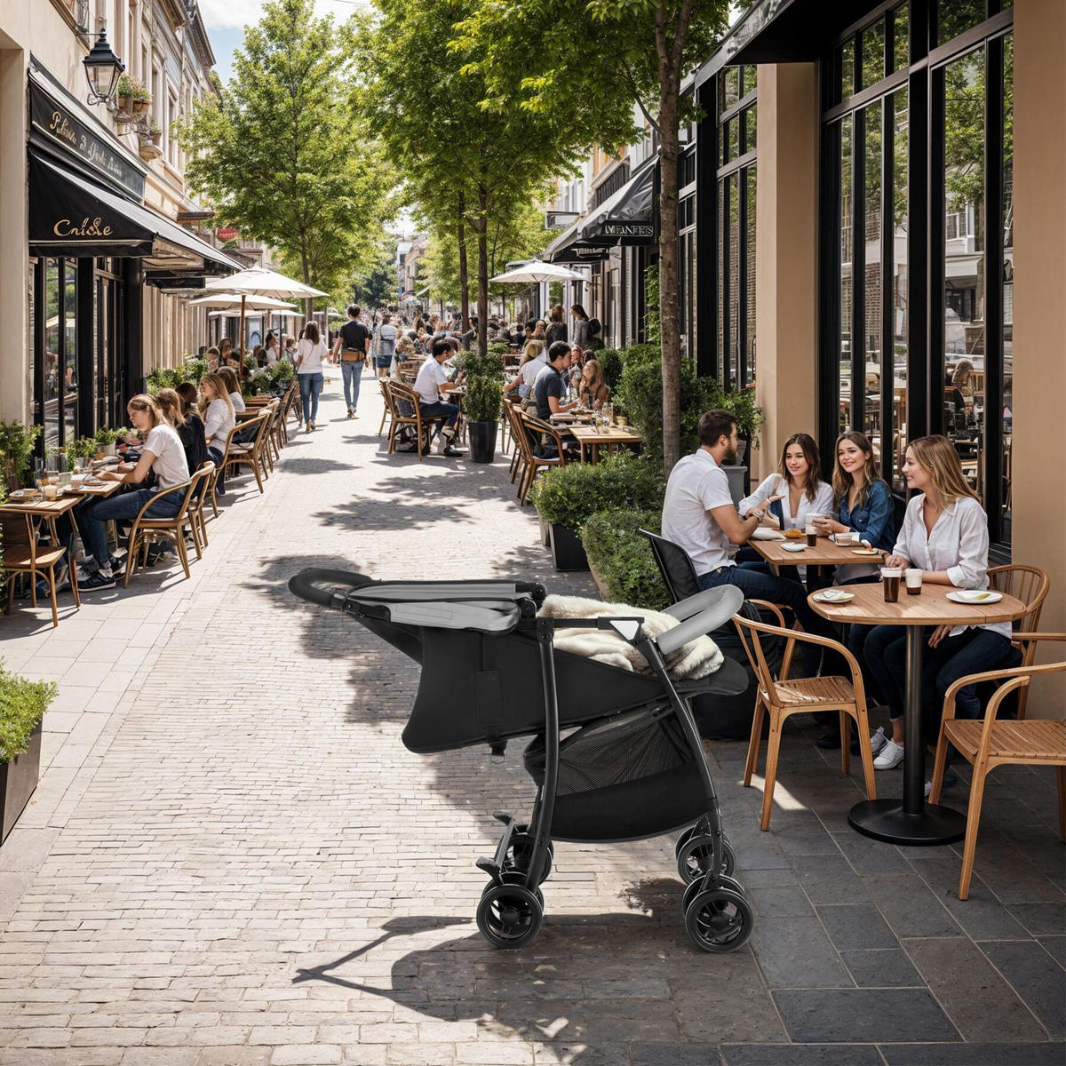 BUGGY Kinderwagen Emma, für 0 bis 36 Monate geeignet, Belastbarkeit 15 kg, schwarz/grau - Schwarz/Grau, Metall (86/45.5/97cm) - tectake