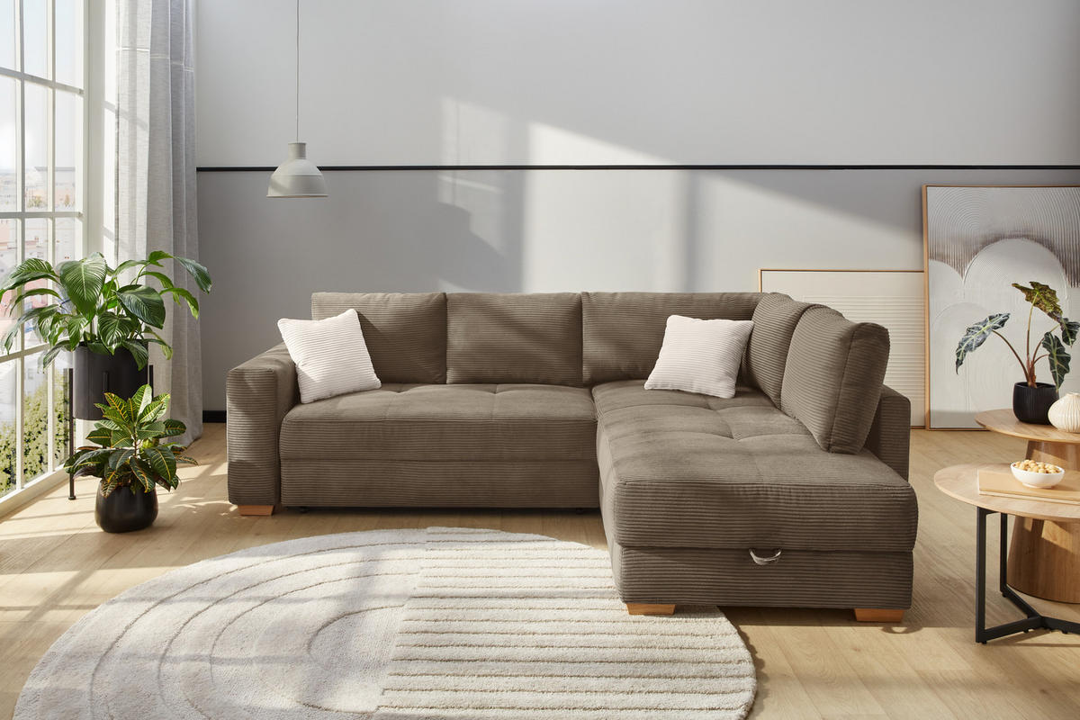 ROHOVÁ POHOVKA – PRO DLOUHODOBÉ SPÁNÍ: Boxspring, pružinová matrace, topper, úložný prostor, 257 × 206 × 85 cm (Š×H×V), hnědá kord / 15213 - hnědá, kompozitní dřevo (257/206cm) - luma-home