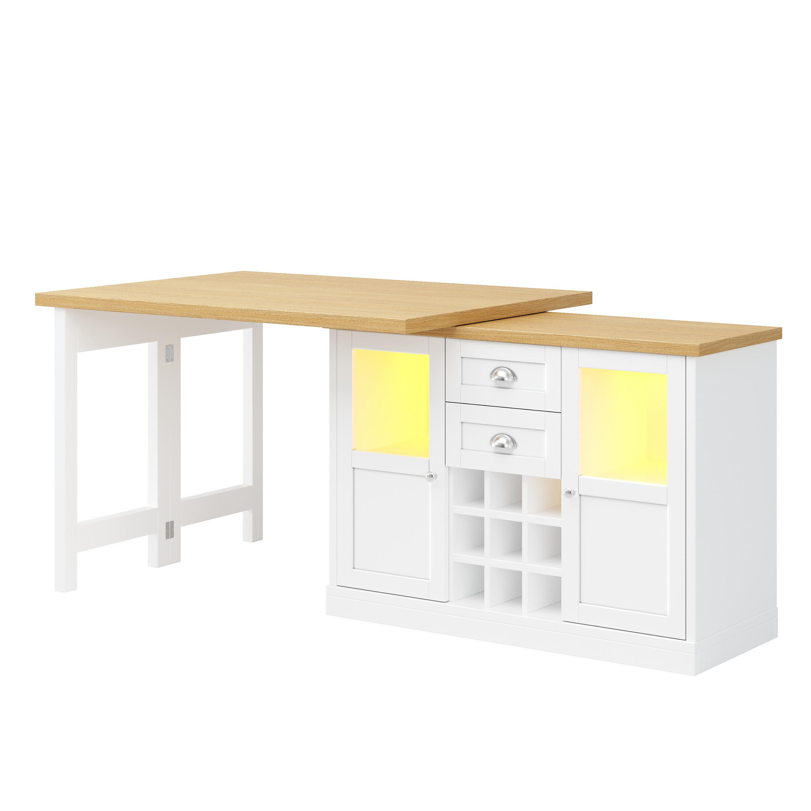 ESSTISCH Ausziehbar 120–197cm 360° LED Stauraum Weinregal - Weiß, Holzwerkstoff (40/120/72cm) - FLIEKS