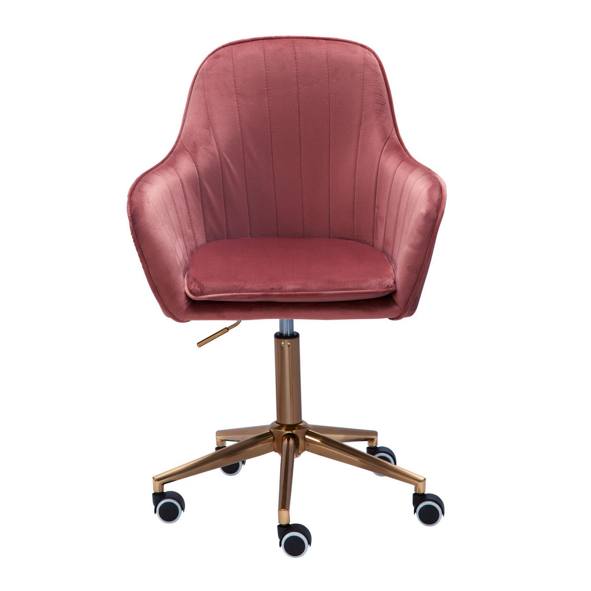 SCHALENSTUHL Samt mit Metallfußkreuz und 360° Drehfunktion SANDRA, Rosa 54x52x105 cm - Pink/Goldfarben, Textil/Metall (54/105/52cm) - KADIMA DESIGN