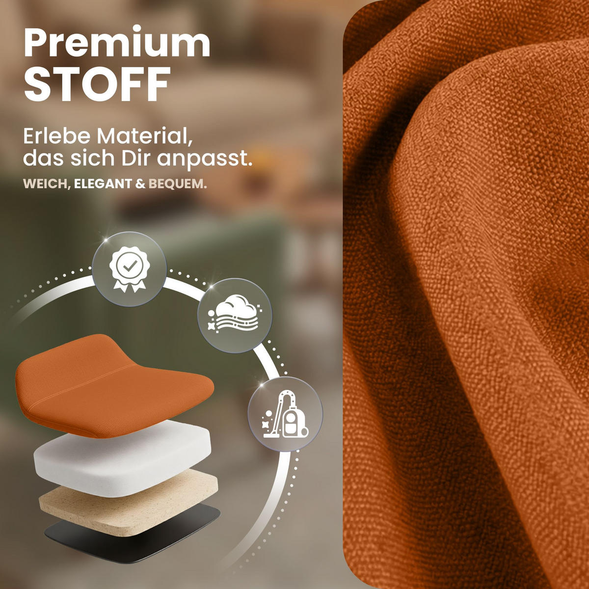 STUHL Stoff Orange - Eukalyptusholzfarben/Orange, Holz/Textil (49/83/50cm) - CLP