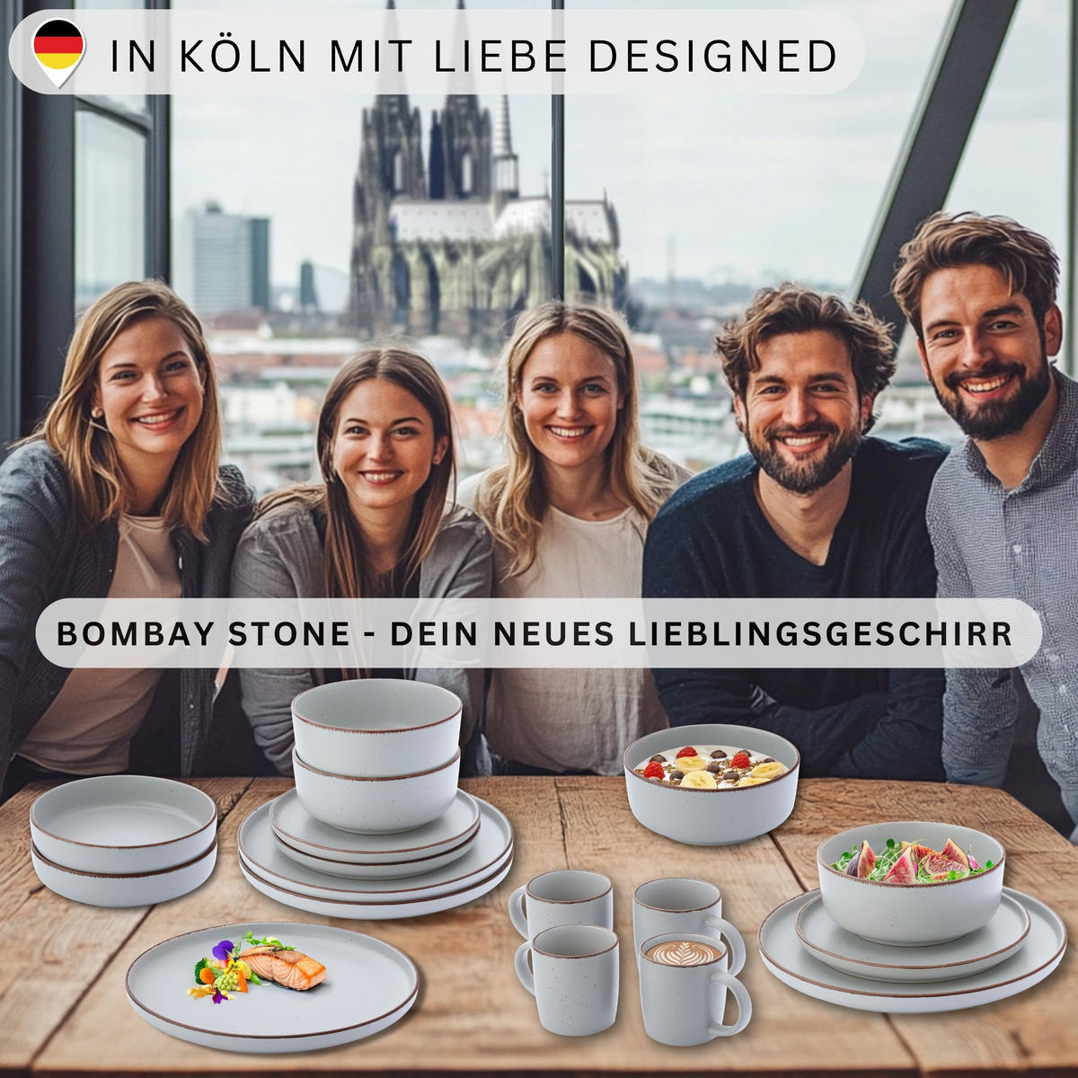 TAFELSERVICE BOMBAY STONE - 12 teilig aus Steingut - Grau, Stein (27/6.5/27cm) - Sänger