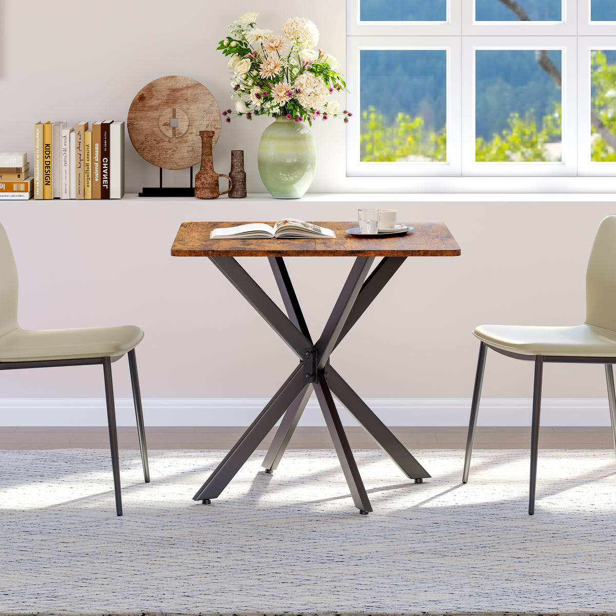 BEISTELLTISCH 80/80/75 cm braun aus Spanplatte mit X-Gestell und höhenverstellbaren Füßen - Braun, Holzwerkstoff (80/80/75cm) - OKWISH